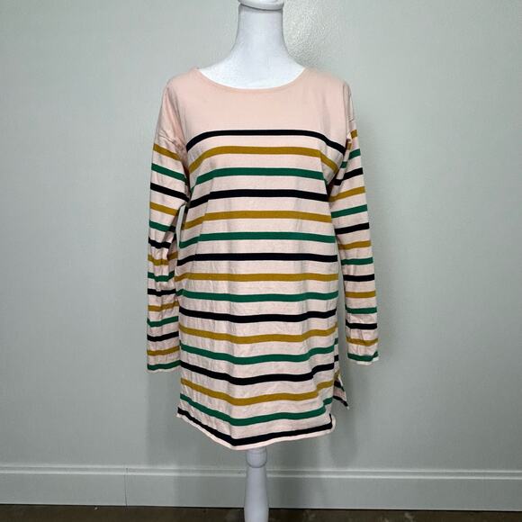 J Crew Striped Blouse Women XS Knit Tunic Stripe 100% Cotton Long Sleeve Top Tee - Picture 1 of 9